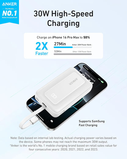 Vanjska baterija Anker Zolo, 10000mAh, 30W, QC + PD, 1 x USB-A - 2 x USB-C, Bijela A1688H21