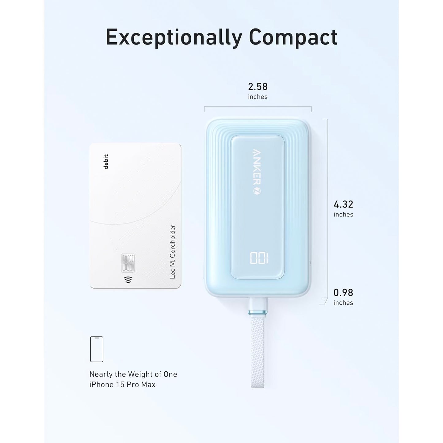 Vanjska baterija Anker Zolo, 10000mAh, 30W, QC + PD, 1 x USB-A - 2 x USB-C, Plava A1688031