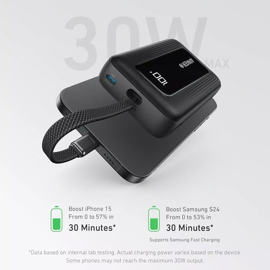Vanjska baterija Anker Zolo, 20000mAh, 30W, QC + PD, 1 x USB-A - 2 x USB-C, Crna A1689H11