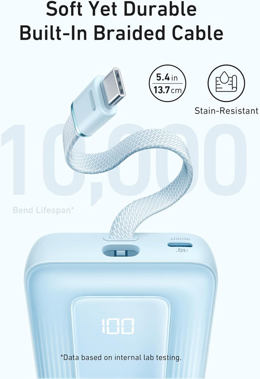 Vanjska baterija Anker Zolo, 10000mAh, 30W, QC + PD, 1 x USB-A - 2 x USB-C, Plava A1688031