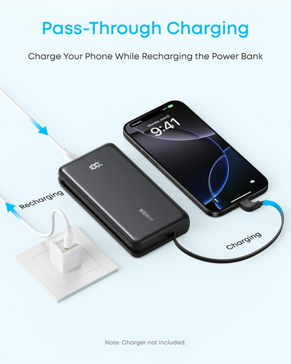 Vanjska baterija Anker Zolo, 10000mAh, 22.5W, QC + PD, 1 x USB-A - 2 x USB-C, Crna A110DH11