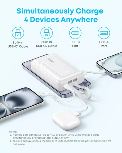 Vanjska baterija Anker Zolo, 20000mAh, 45W, QC + PD, 1 x USB-A - 3 x USB-C, Crna A1681H12