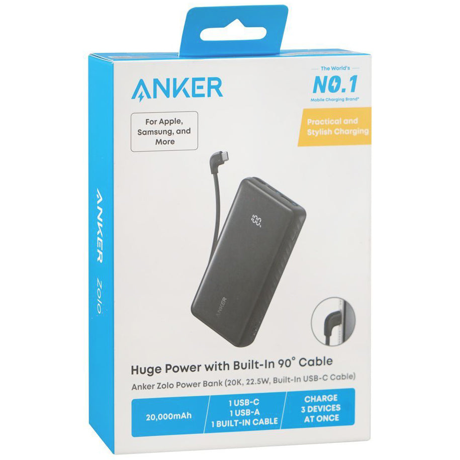 Vanjska baterija Anker Zolo, 20000mAh, 22.5W, QC + PD, 1 x USB-A - 2 x USB-C, Crna A110EH11