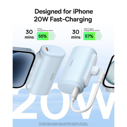 Vanjska baterija Baseus Compact, 5000mAh, 20W, PD, 1 x Lightning - 1 x USB-C, Plava P10068307313-00