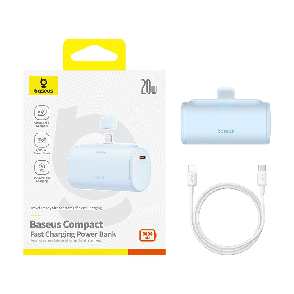 Vanjska baterija Baseus Compact, 5000mAh, 20W, PD, 1 x Lightning - 1 x USB-C, Plava P10068307313-00