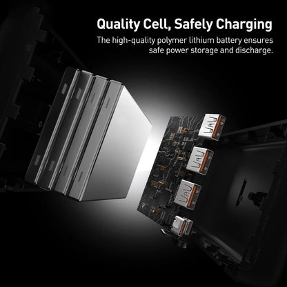 Vanjska baterija Baseus Adaman, 40000mAh, 22.5W, QC + PD, 1 x USB-C - 3 x USB-A, Crna