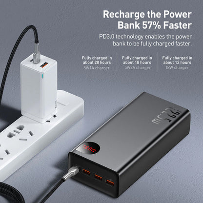 Vanjska baterija Baseus Adaman, 40000mAh, 22.5W, QC + PD, 1 x USB-C - 3 x USB-A, Crna