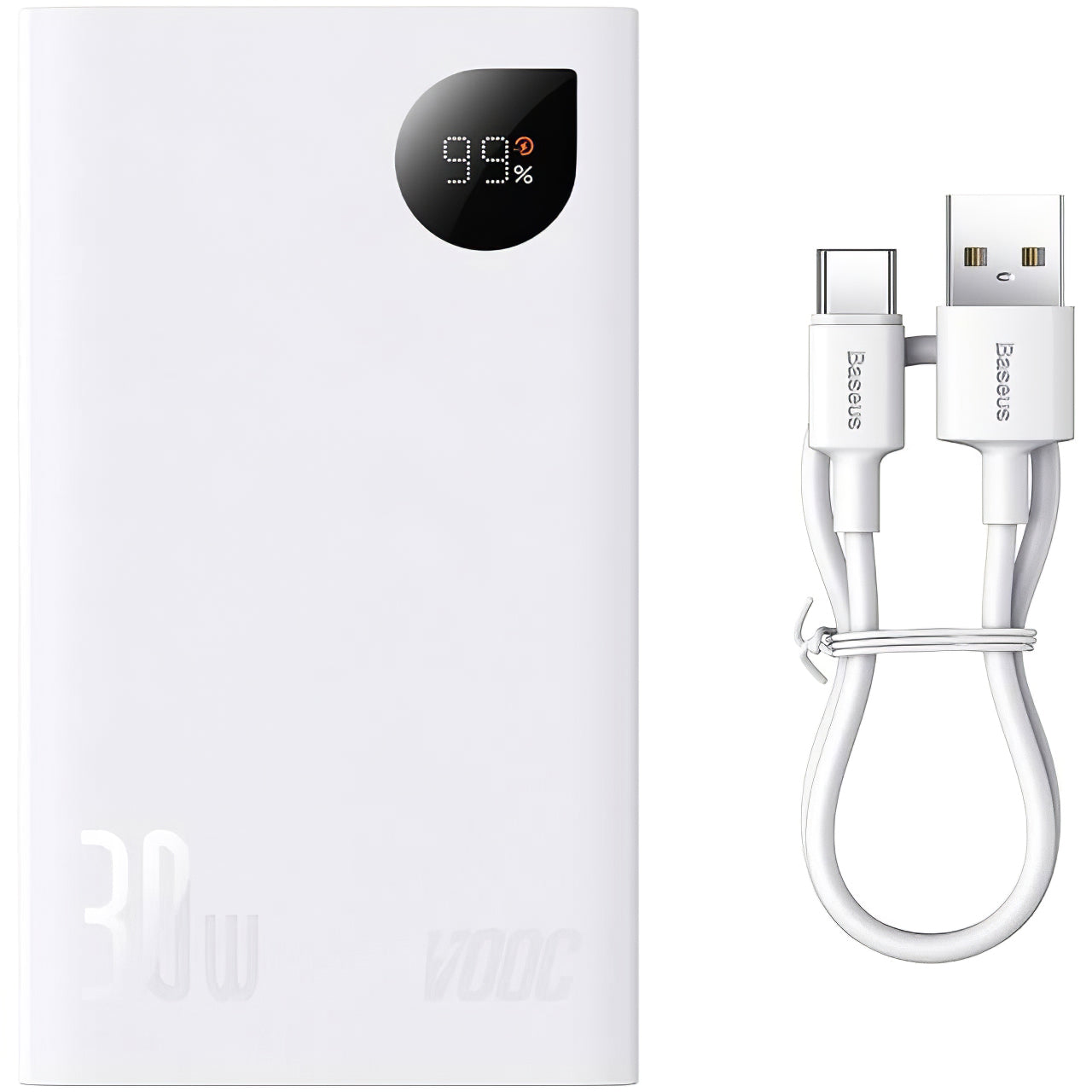 Vanjska baterija Baseus Adaman2, 20000mAh, 30W, QC + PD, 1 x USB-C - 2 x USB-A, Bijela PPAD080102