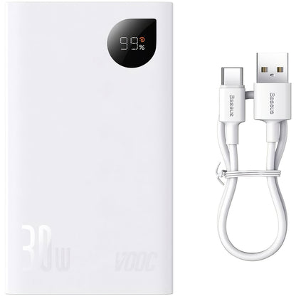 Vanjska baterija Baseus Adaman2, 20000mAh, 30W, QC + PD, 1 x USB-C - 2 x USB-A, Bijela PPAD080102