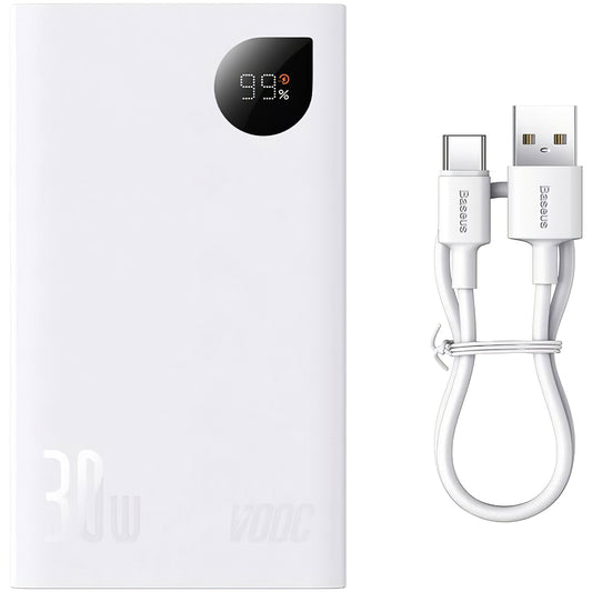 Vanjska baterija Baseus Adaman2, 20000mAh, 30W, QC + PD, 1 x USB-C - 2 x USB-A, Bijela PPAD080102
