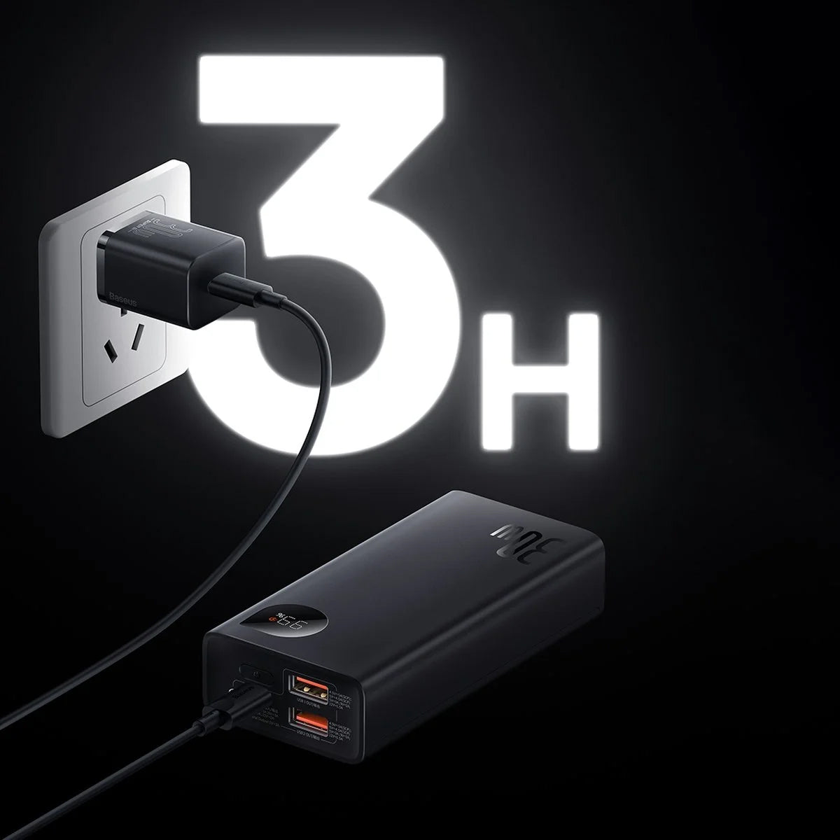 Vanjska baterija Baseus Adaman2, 10000mAh, 30W, QC + PD, 1 x USB-C - 2 x USB-A, Crna PPAD040101