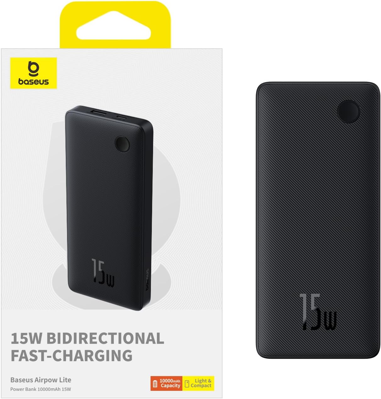 Vanjska baterija Baseus Airpow Lite, 10000mAh, 15W, 1 x USB-A - 1 x USB-C, Crna P10067500123-00