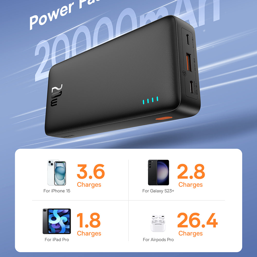 Vanjska baterija Baseus Airpow, 20000mAh, 20W, QC + PD, 1 x USB-A - 1 x USB-C, crna P10022804113-00