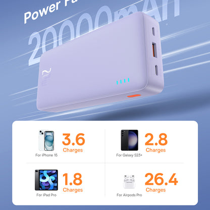 Vanjska baterija Baseus Airpow, 20000mAh, 20W, QC + PD, 1 x USB-A - 1 x USB-C, Ljubičasta P10022804513-00