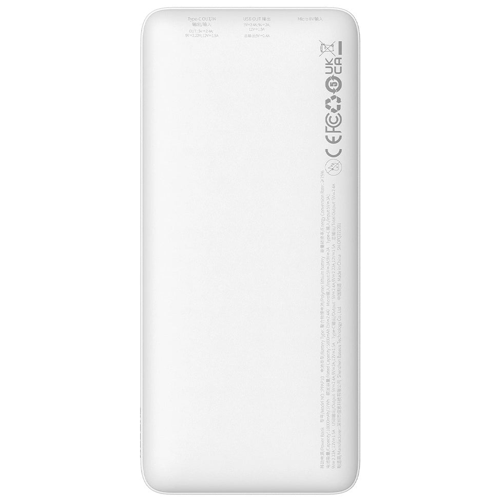 Vanjska baterija Baseus Airpow, 10000mAh, 20W, QC + PD, 1 x USB-A - 1 x USB-C, Bijela