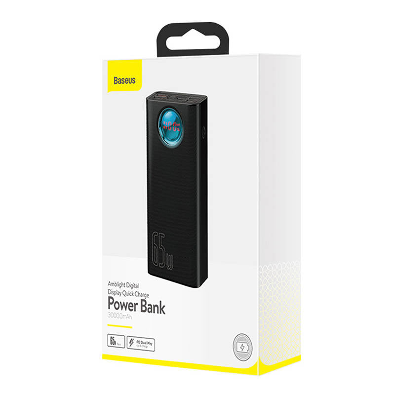 Vanjska baterija Baseus Amblight Digital Display, 30000mAh, 65W, QC + PD, 1 x USB-C - 4 x USB-A, Crna PPLG000101