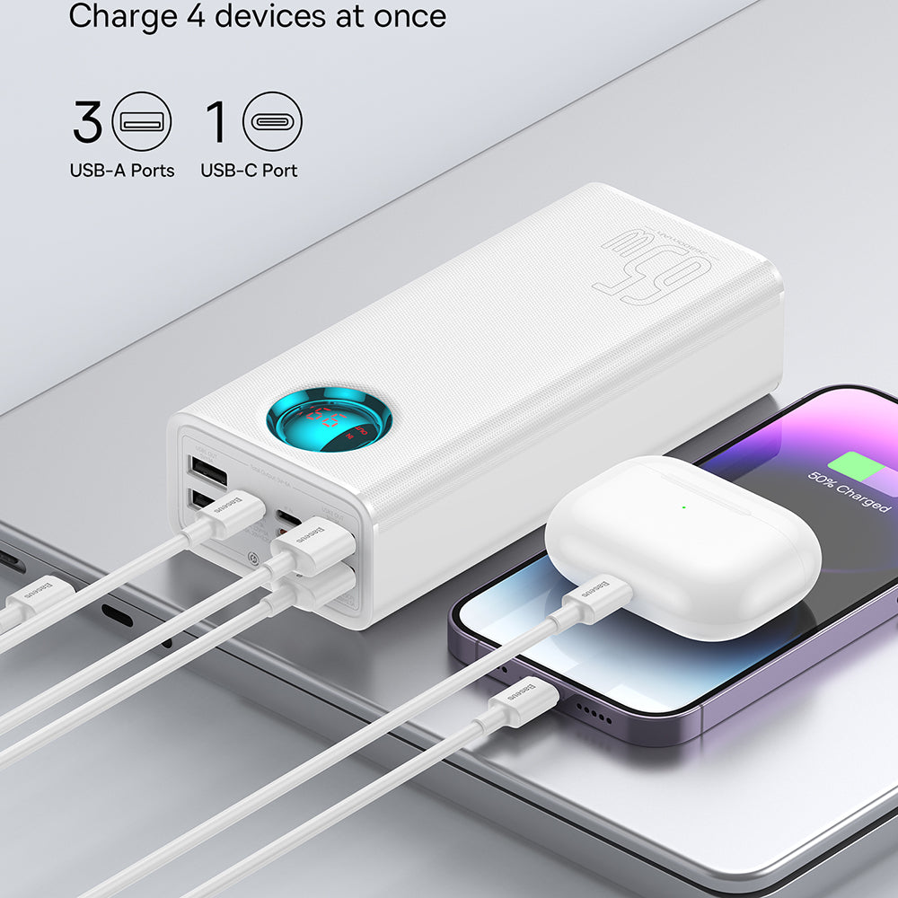 Vanjska baterija Baseus Amblight Digital Display, 26800mAh, 65W, QC + PD, 1 x USB-C - 4 x USB-A, Bijela P10022402223-00