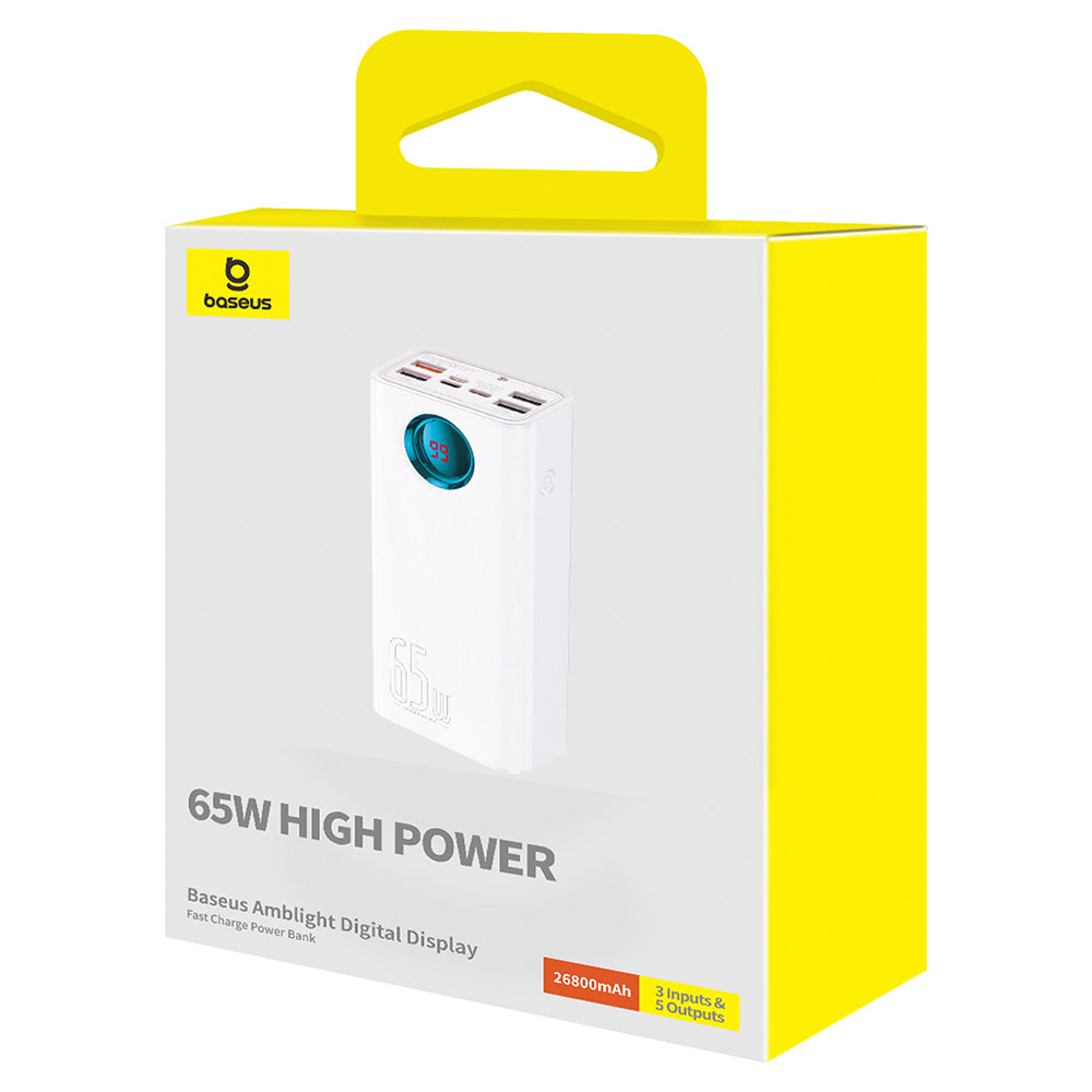 Vanjska baterija Baseus Amblight Digital Display, 26800mAh, 65W, QC + PD, 1 x USB-C - 4 x USB-A, Bijela P10022402223-00