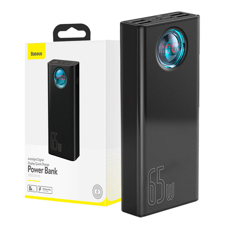 Vanjska baterija Baseus Amblight Digital Display, 30000mAh, 65W, QC + PD, 1 x USB-C - 4 x USB-A, Crna PPLG000101