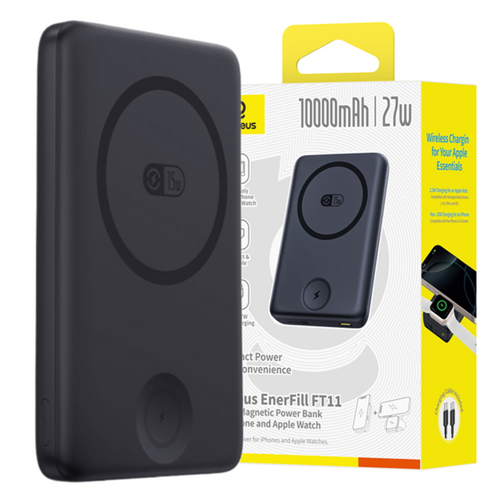 Vanjska baterija Baseus Bank EnerFill FT11, 10000mAh, 27W, PD + QI + FQI, 2 x QI - 1 x USB-C, Crna P1008210G123-00