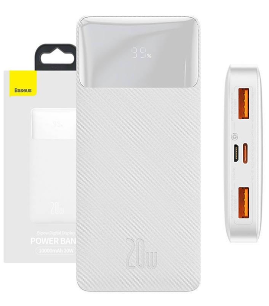 Vanjska baterija Baseus Bipow, 10000mAh, 20W, QC + PD, 1 x USB-C - 2 x USB-A, Bijela PPBD050502