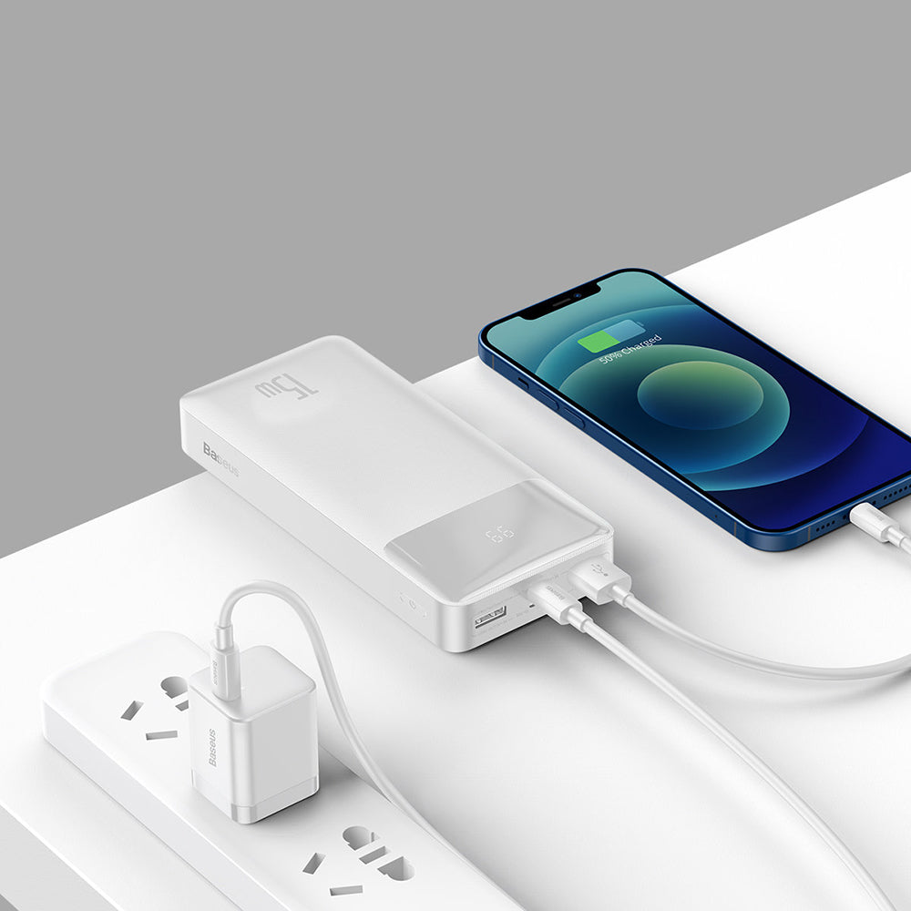Vanjska baterija Baseus Bipow, 20000mAh, 15W, 1 x USB-C - 2 x USB-A, Bijela PPBD050102
