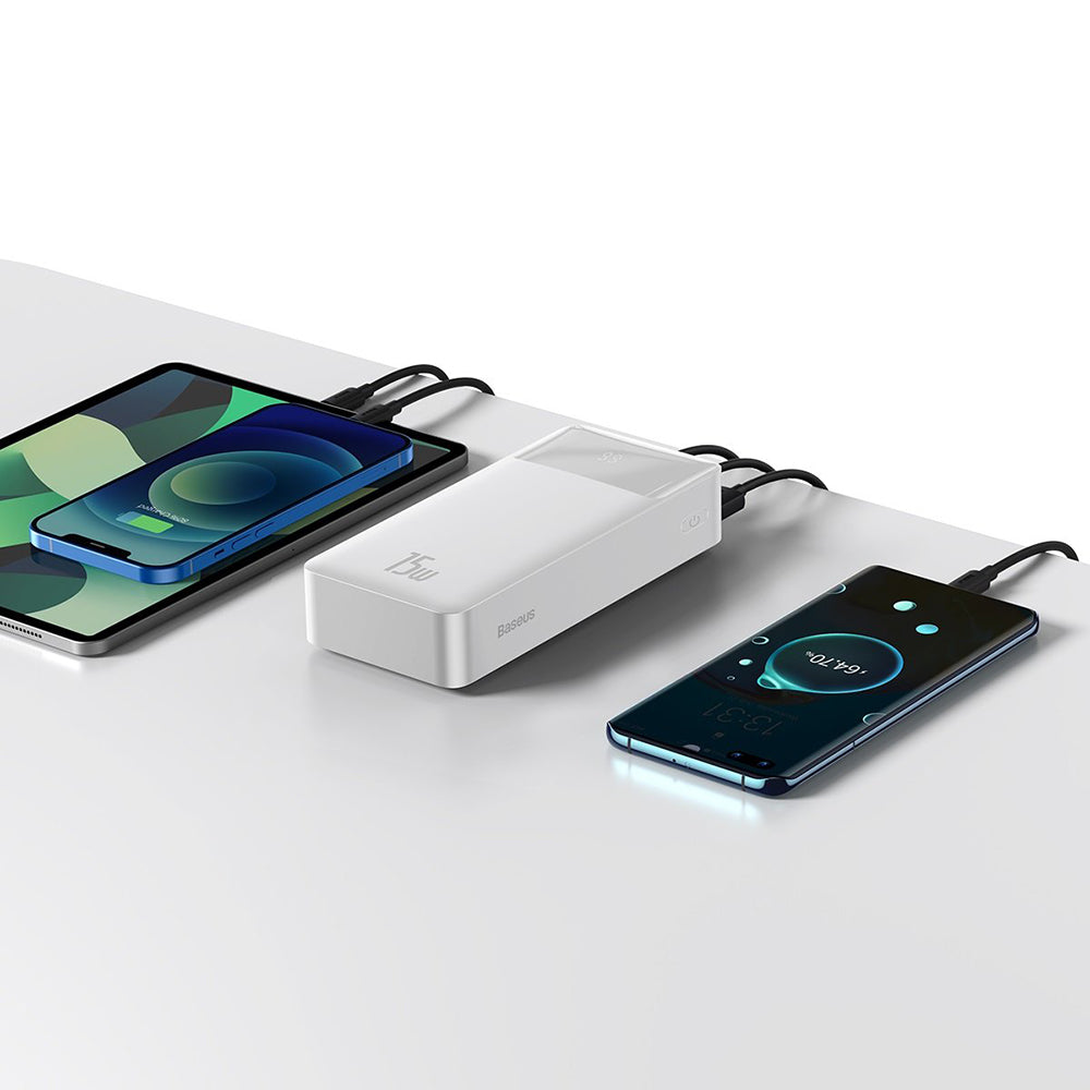 Vanjska baterija Baseus Bipow, 30000mAh, 15W, 1 x USB-C - 2 x USB-A, Bijela PPBD050202
