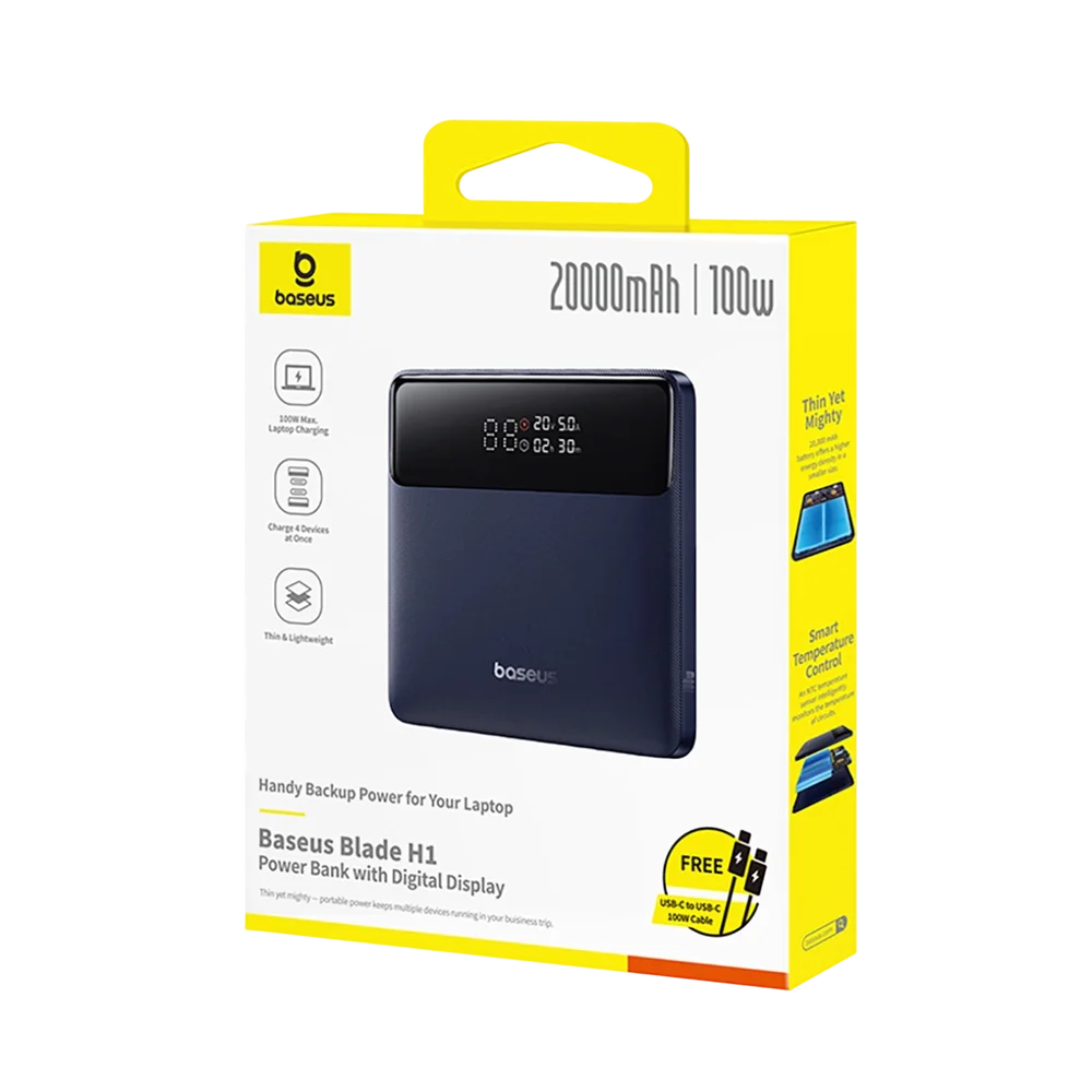 Vanjska baterija Baseus Blade H1, 20000mAh, 100W, QC + PD, 2 x USB-A - 2 x USB-C, Crna