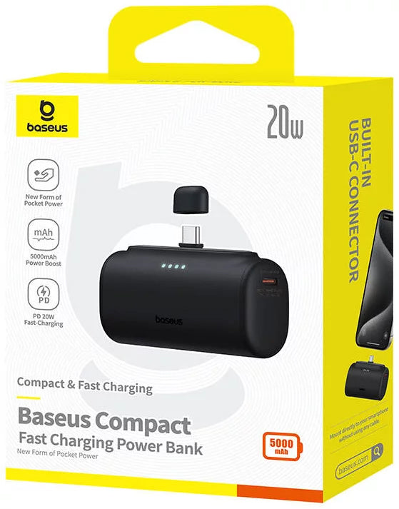 Vanjska baterija Baseus Compact, 5000mAh, 20W, PD, 2 x USB-C, Crna P10068306113-00