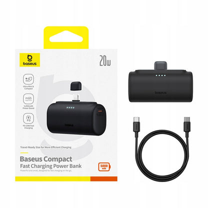 Vanjska baterija Baseus Compact, 5000mAh, 20W, PD, 1 x Lightning - 1 x USB-C, Crna P10068307113-00