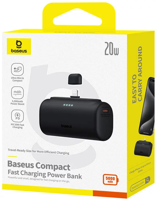 Vanjska baterija Baseus Compact, 5000mAh, 20W, PD, 1 x Lightning - 1 x USB-C, Crna P10068307113-00