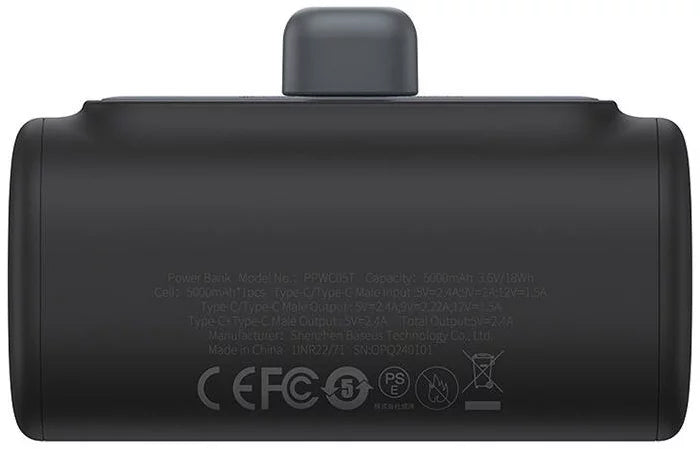 Vanjska baterija Baseus Compact, 5000mAh, 20W, PD, 2 x USB-C, Crna P10068306113-00