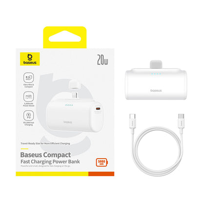 Vanjska baterija Baseus Compact, 5000mAh, 20W, PD, 1 x Lightning - 1 x USB-C, Bijela P10068307213-00