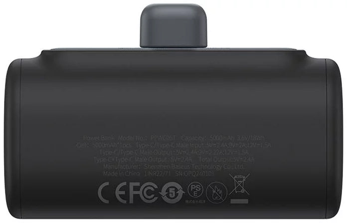 Vanjska baterija Baseus Compact, 5000mAh, 20W, PD, 1 x Lightning - 1 x USB-C, Crna P10068307113-00