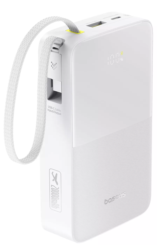 Vanjska baterija Baseus EnerFill Bipow2 Pro, 20000mAh, 22.5W, QC + PD, 1 x USB-A - 2 x USB-C, Bijela E0027700