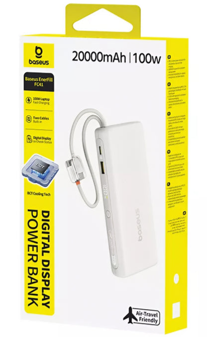 Vanjska baterija Baseus EnerFill FC41, 20000mAh, 100W, QC + PD, 1 x USB-A - 3 x USB-C, Bijela E0028N04