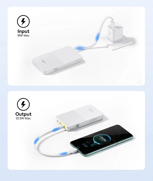 Vanjska baterija Baseus EnerFill Bipow2 Pro, 10000mAh, 22.5W, QC + PD, 1 x USB-A - 2 x USB-C, Bijela E0027601