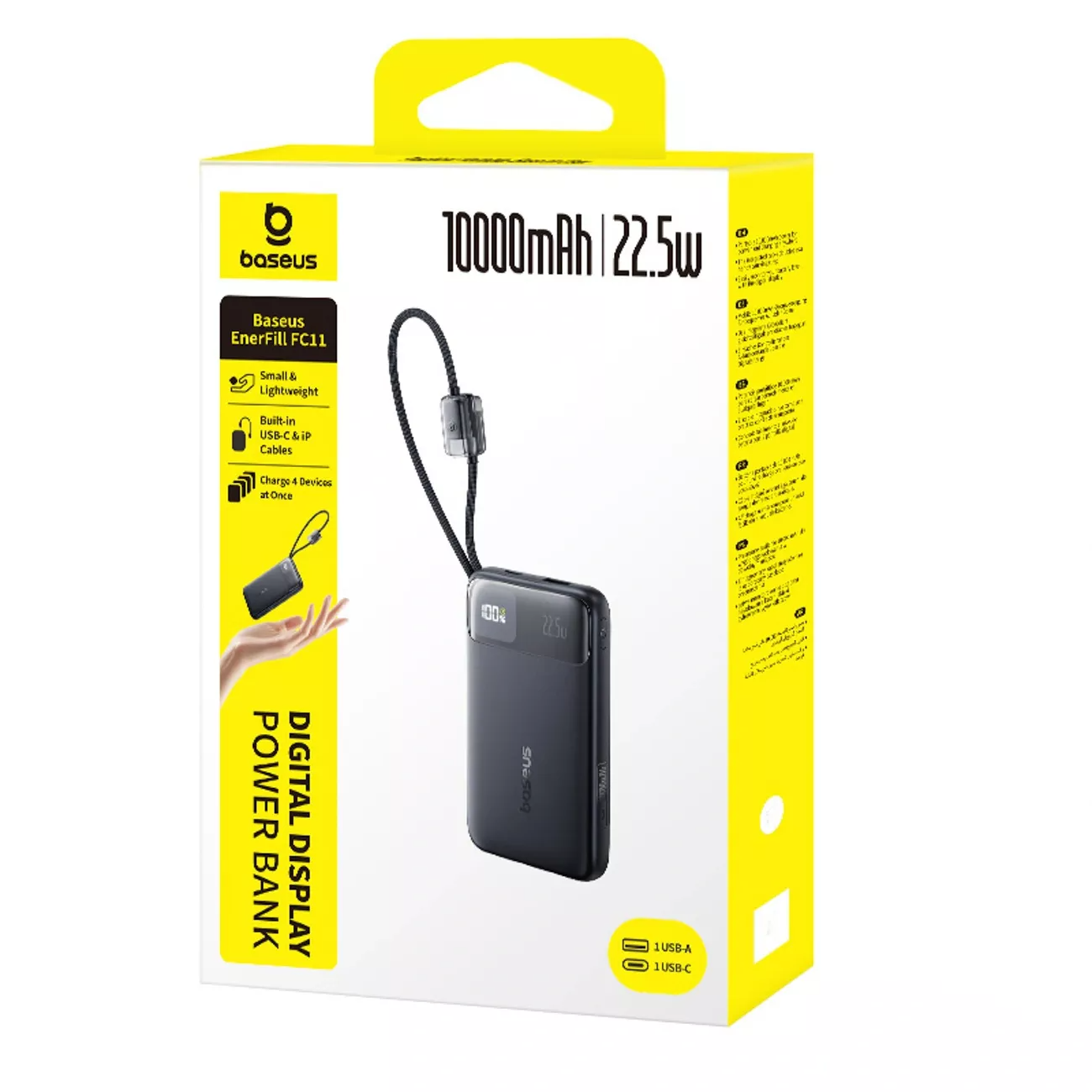 Vanjska baterija Baseus EnerFill FC11, 10000mAh, 22.5W, QC + PD, 1 x Lightning - 1 x USB-A - 2 x USB-C, Crna E0027R04