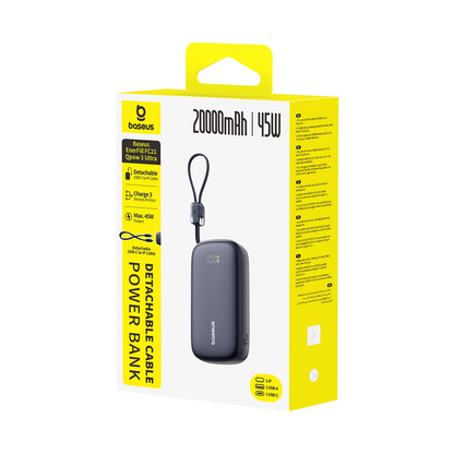 Vanjska baterija Baseus EnerFill FC21 QPow 3 Ultra, 20000mAh, 45W, QC + PD, 1 x USB-A - 1 x USB-C, Crna E0027P00