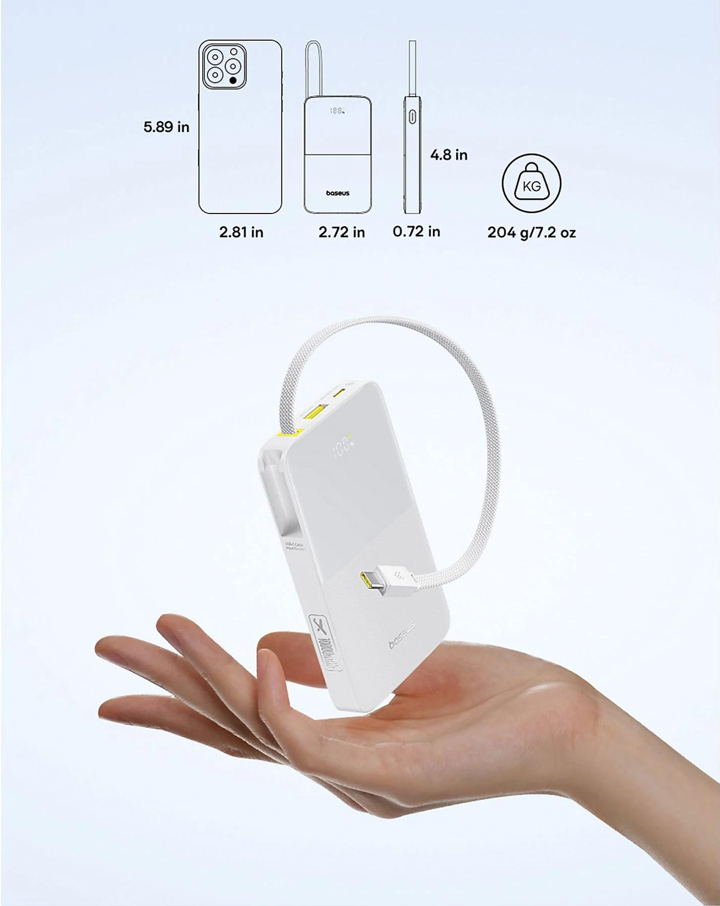 Vanjska baterija Baseus EnerFill Bipow2 Pro, 10000mAh, 22.5W, QC + PD, 1 x USB-A - 2 x USB-C, Bijela E0027601