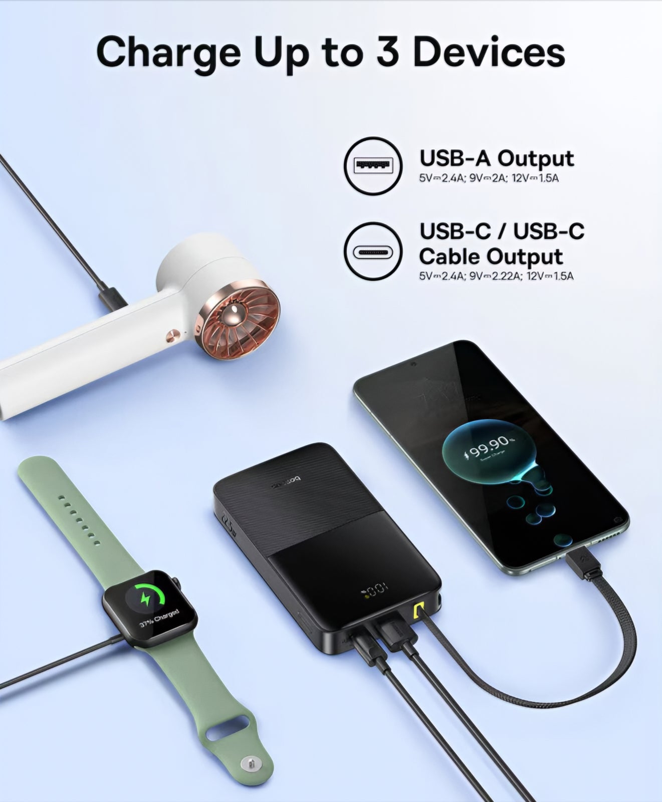 Vanjska baterija Baseus EnerFill Bipow2 Pro, 10000mAh, 22.5W, QC + PD, 1 x USB-A - 2 x USB-C, Crna E0027600
