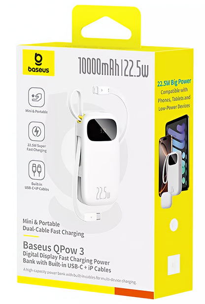 Vanjska baterija Baseus EnerFill FC31, 10000mAh, 22.5W, QC + PD, 1 x Lightning - 1 x USB-A - 2 x USB-C, Bijela P10082106213-00