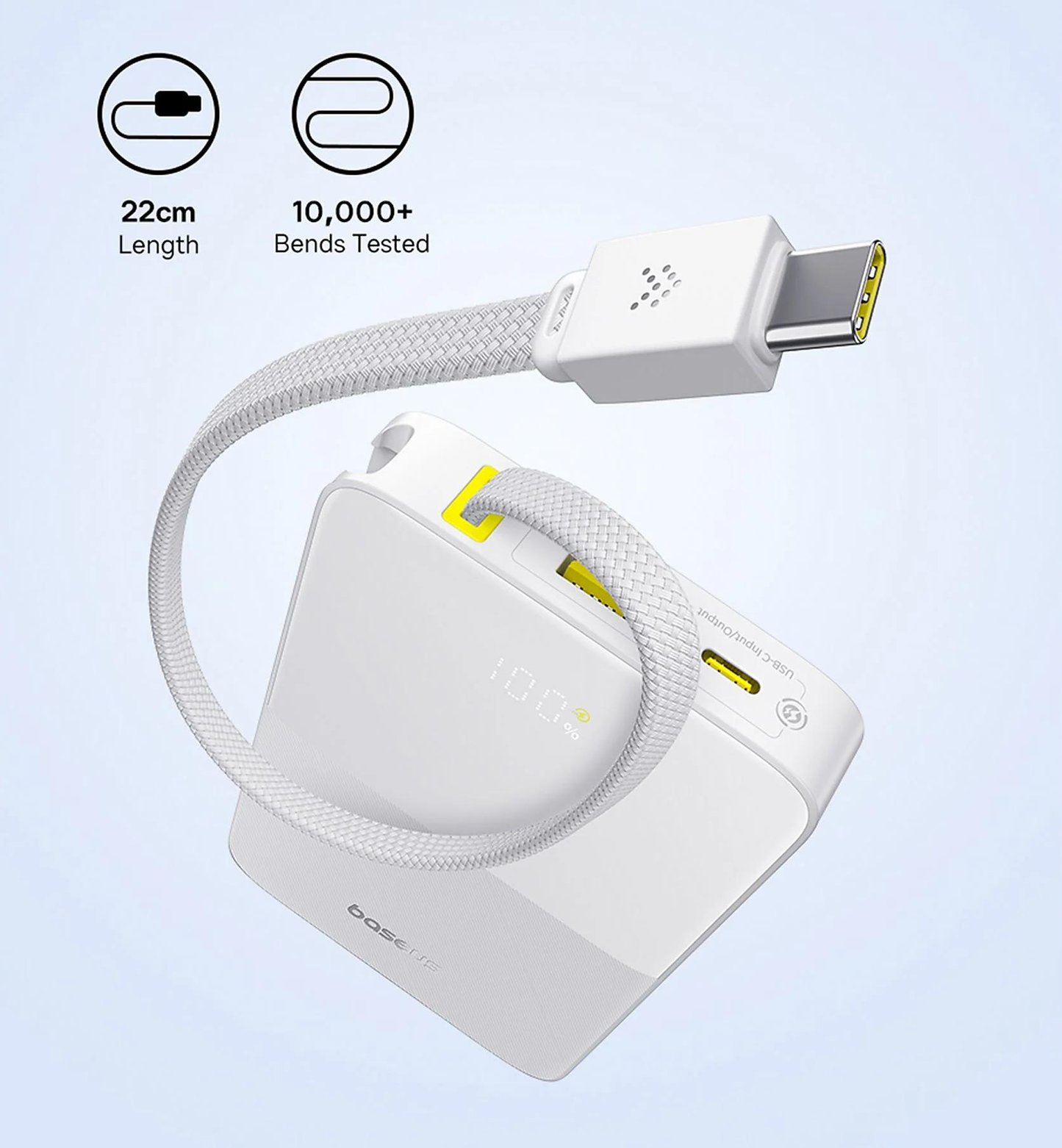 Vanjska baterija Baseus EnerFill Bipow2 Pro, 10000mAh, 22.5W, QC + PD, 1 x USB-A - 2 x USB-C, Bijela E0027601