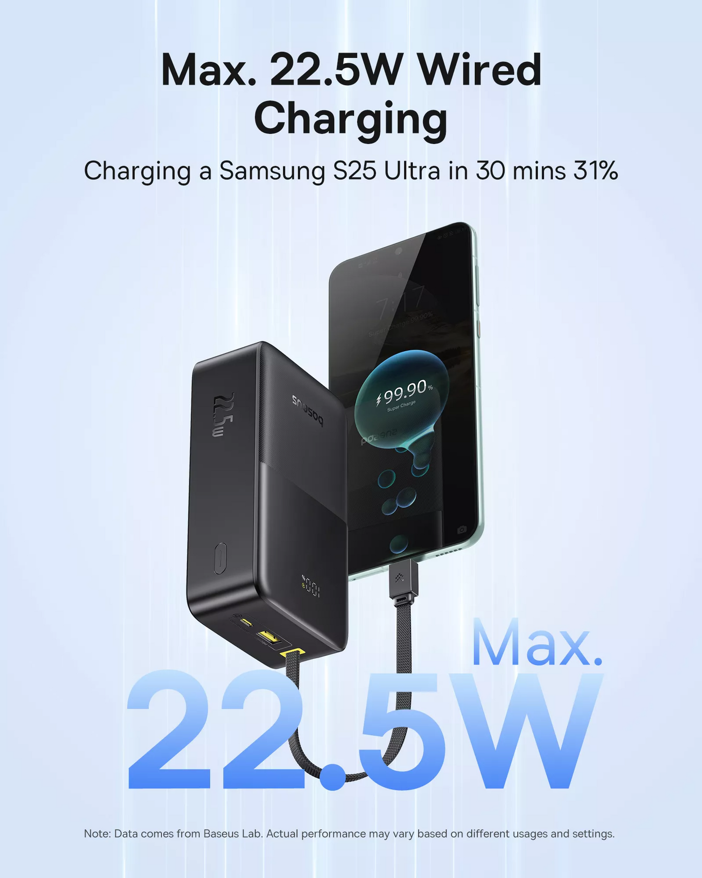 Vanjska baterija Baseus EnerFill Bipow2 Pro, 30000mAh, 22.5W, QC + PD, 1 x USB-A - 2 x USB-C, Crna E0028100