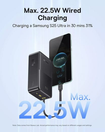 Vanjska baterija Baseus EnerFill Bipow2 Pro, 30000mAh, 22.5W, QC + PD, 1 x USB-A - 2 x USB-C, Crna E0028100