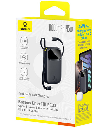 Vanjska baterija Baseus EnerFill FC31 Qpow 3, 10000mAh, 45W, QC + PD, 1 x USB-A - 3 x USB-C, Crna P10082102123-00