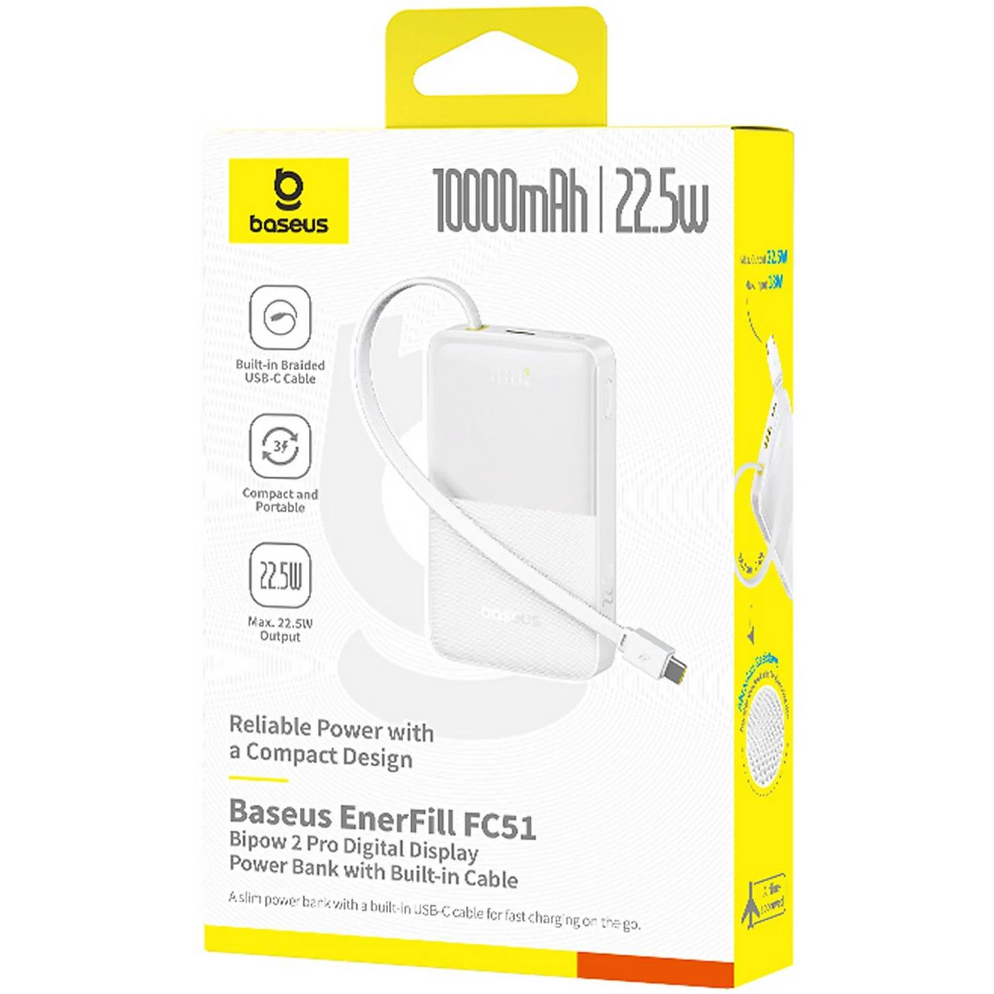 Vanjska baterija Baseus EnerFill Bipow2 Pro, 10000mAh, 22.5W, QC + PD, 1 x USB-A - 2 x USB-C, Bijela E0027601