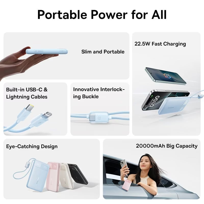 Vanjska baterija Baseus EnerFill FC11, 20000mAh, 22.5W, QC + PD, 1 x Lightning - 1 x USB-A - 2 x USB-C, Crna E0027S04