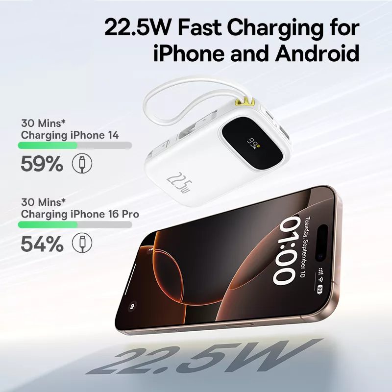 Vanjska baterija Baseus EnerFill FC31, 10000mAh, 22.5W, QC + PD, 1 x Lightning - 1 x USB-A - 2 x USB-C, Bijela P10082106213-00