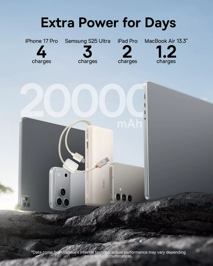 Vanjska baterija Baseus EnerFill FC41, 20000mAh, 100W, QC + PD, 1 x USB-A - 3 x USB-C, Bijela E0028N04